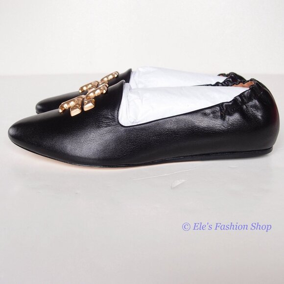 ❤️NIB Tory Burch Eleanor Loafer Leather Flat BLACK Gold US 7 7.5 8 8.5 9 9.5 10 - Picture 11 of 16